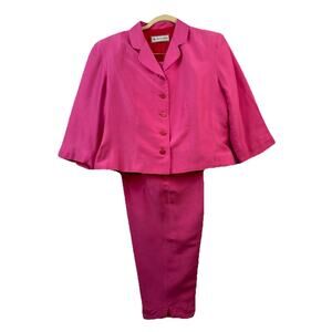 Vintage‎ TRAVIS AYERS Womens Size 14 100% Silk Pink Pants Suit Fully Lined
